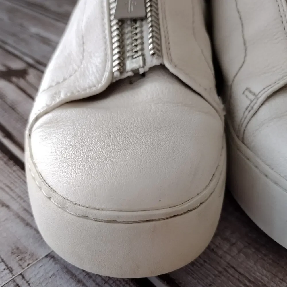 Frye | White Leather Lena Low Zip Sneaker Shoes Women's 8.5 - Picture 2 of 14